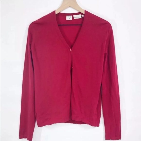 TSE 🔥SALE🔥extra fine wool luxury red sweater cardigan - Picture 1 of 5